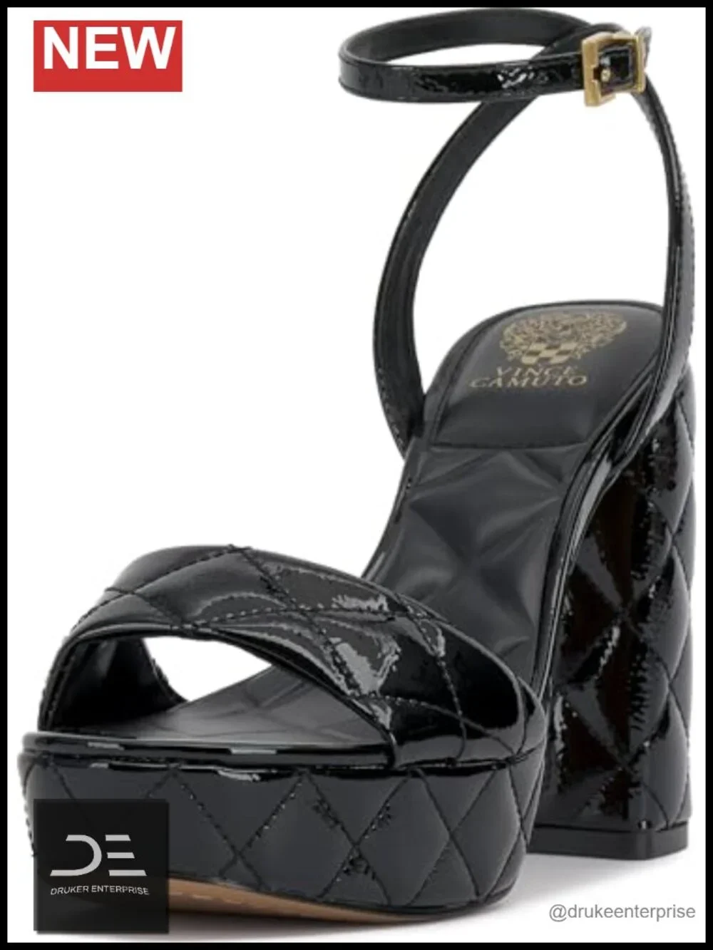 Vince Camuto Women's Pendry Quilted Platform Sandals Leather Ankle Strap Block